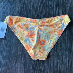 HURLEY moderate coverage bikini bottom orange neon floral print size large